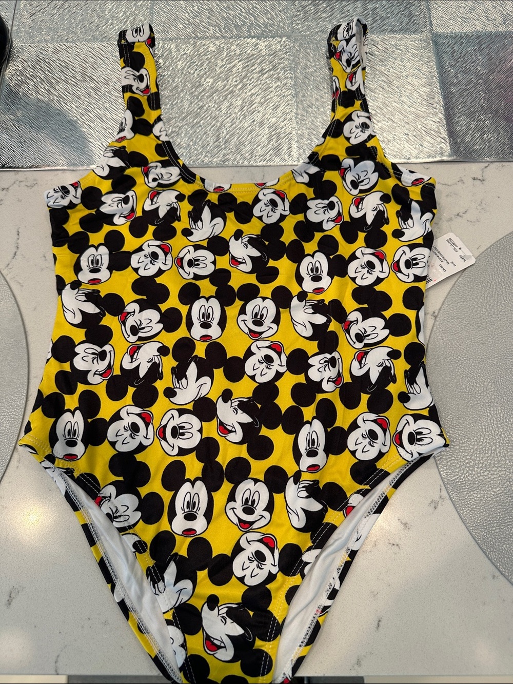 Yellow Mickey Print One-Piece Swimsuit new